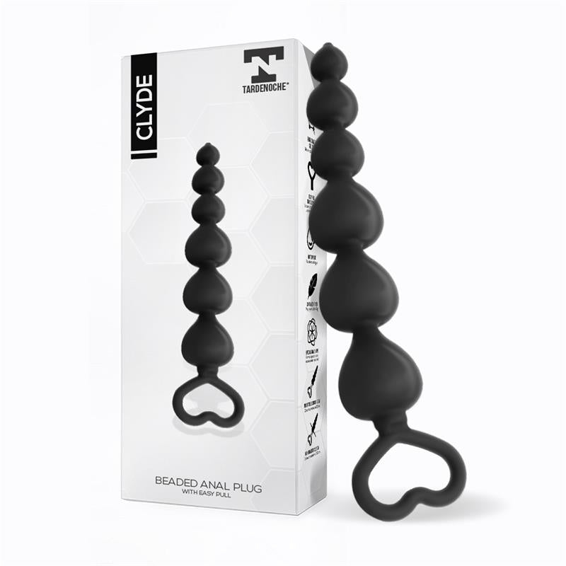 TARDENOCHE - CLYDE PLUG ANAL CON BOLAS CON ARO DE FÁCIL EXTRACCIÓN SILICONA NEGRO