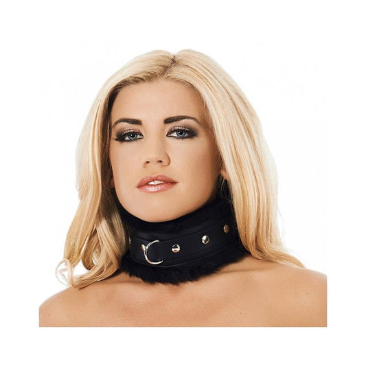 BONDAGE PLAY - COLLAR ANCHO CUERO Y PELO ARTIFICIAL