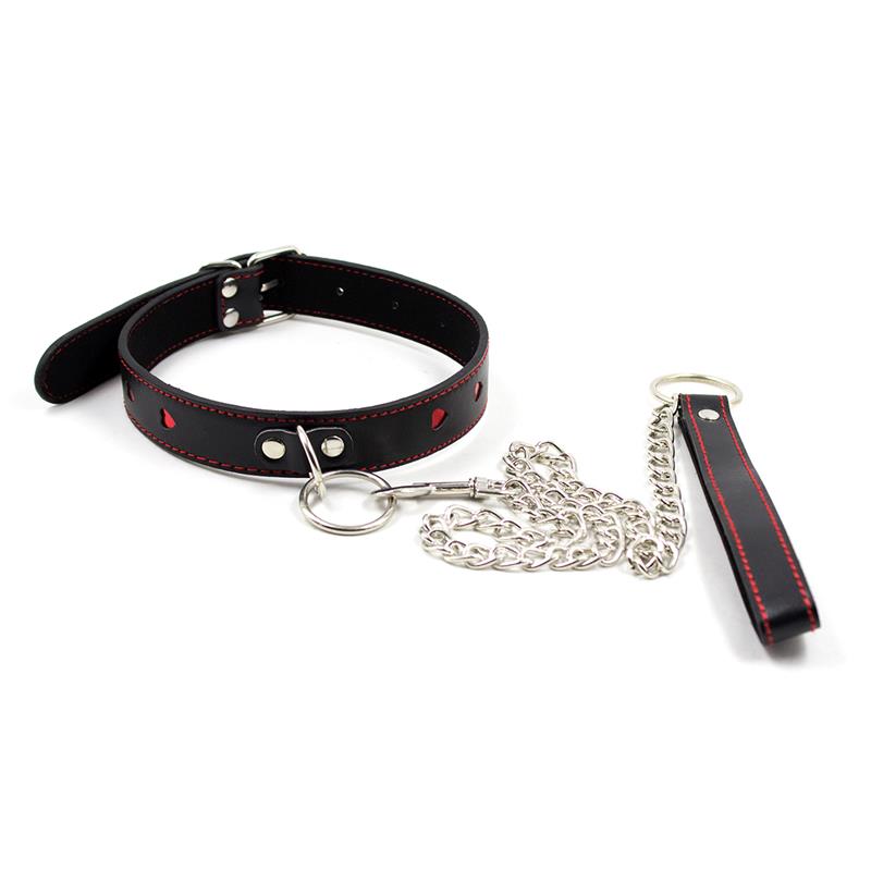 LATETOBED BDSM LINE - COLLAR CON CADENA DE METAL NEGRO/ROJO