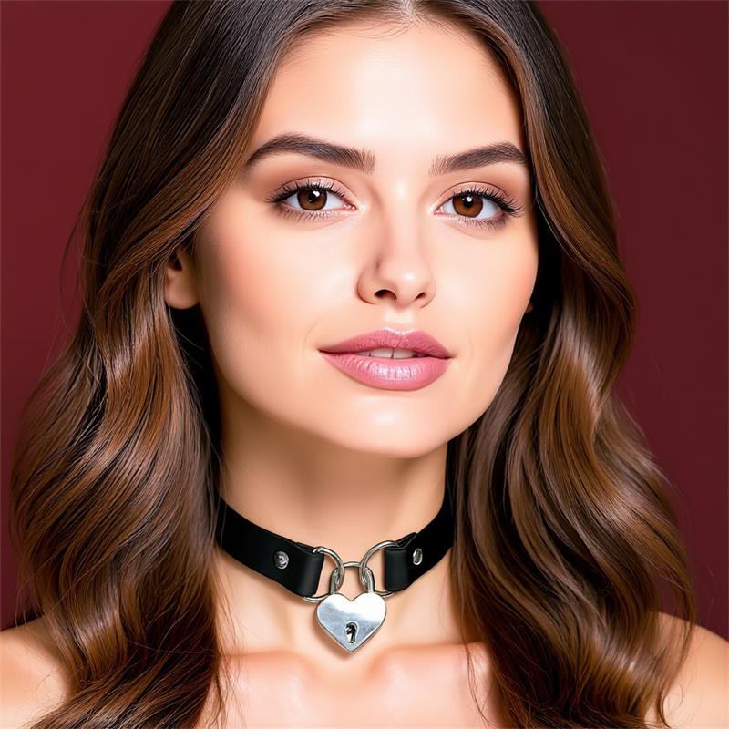 CINDERELLA - COLLAR CON CANDADO DE CORAZÓN CUERO VEGANO TALLA ÚNICA