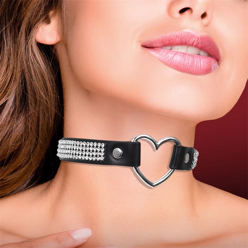 CINDERELLA - COLLAR CON CORAZÓN Y PEDRERÍA ESTILO CHOKER CUERO VEGANO TALLA ÚNICA
