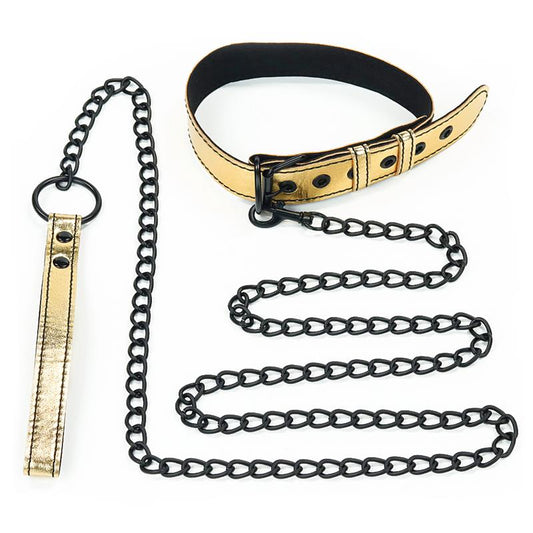 LOVETOY - COLLAR CON CORREA BONDAGE DORADO