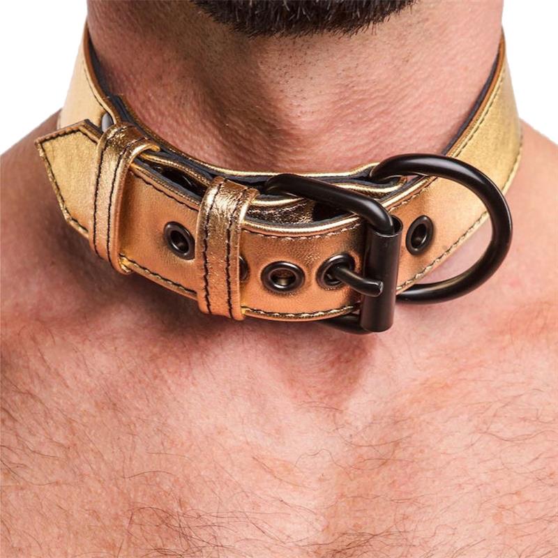 LOVETOY - COLLAR CON CORREA BONDAGE DORADO