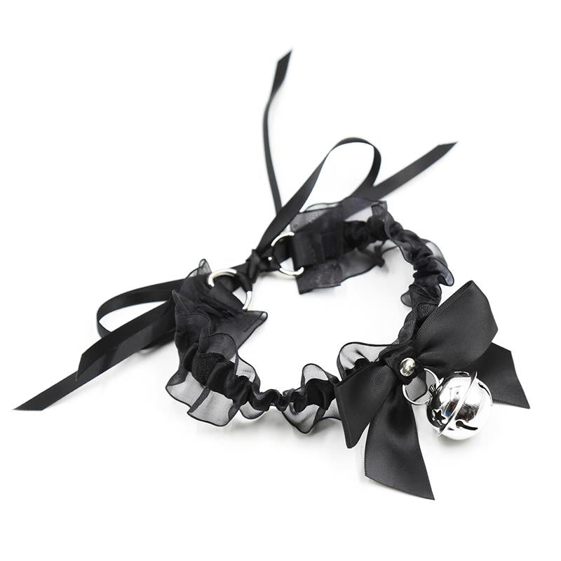 LATETOBED BDSM LINE - COLLAR CON LAZO, CASCABEL Y ENCAJE