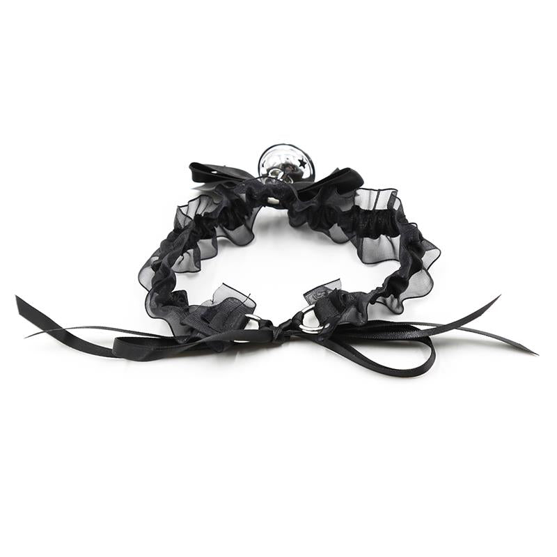 LATETOBED BDSM LINE - COLLAR CON LAZO, CASCABEL Y ENCAJE