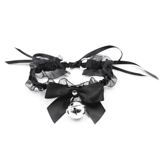 LATETOBED BDSM LINE - COLLAR CON LAZO, CASCABEL Y ENCAJE