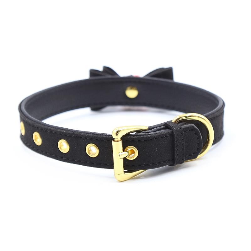 LATETOBED BDSM LINE - COLLAR CON LAZO Y CASCABEL 44 CM NEGRO/ROJO