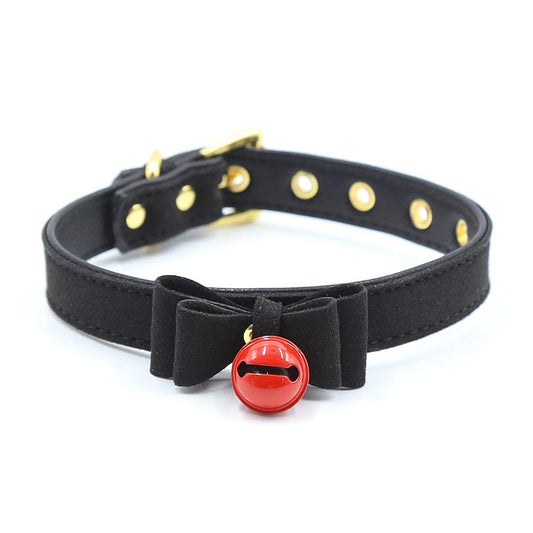 LATETOBED BDSM LINE - COLLAR CON LAZO Y CASCABEL 44 CM NEGRO/ROJO