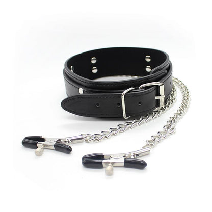 LATETOBED BDSM LINE - COLLAR CON PEZONERAS Y CADENA DE METAL NEGRO