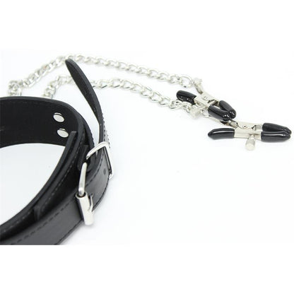 LATETOBED BDSM LINE - COLLAR CON PEZONERAS Y CADENA DE METAL NEGRO