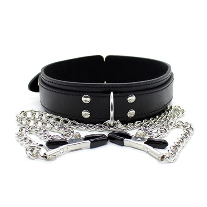 LATETOBED BDSM LINE - COLLAR CON PEZONERAS Y CADENA DE METAL NEGRO