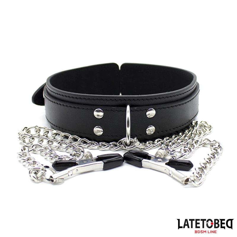 LATETOBED BDSM LINE - COLLAR CON PINZAS PARA LOS PEZONES