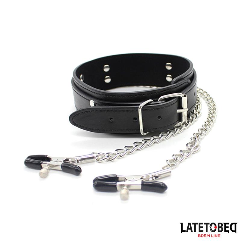 LATETOBED BDSM LINE - COLLAR CON PINZAS PARA LOS PEZONES