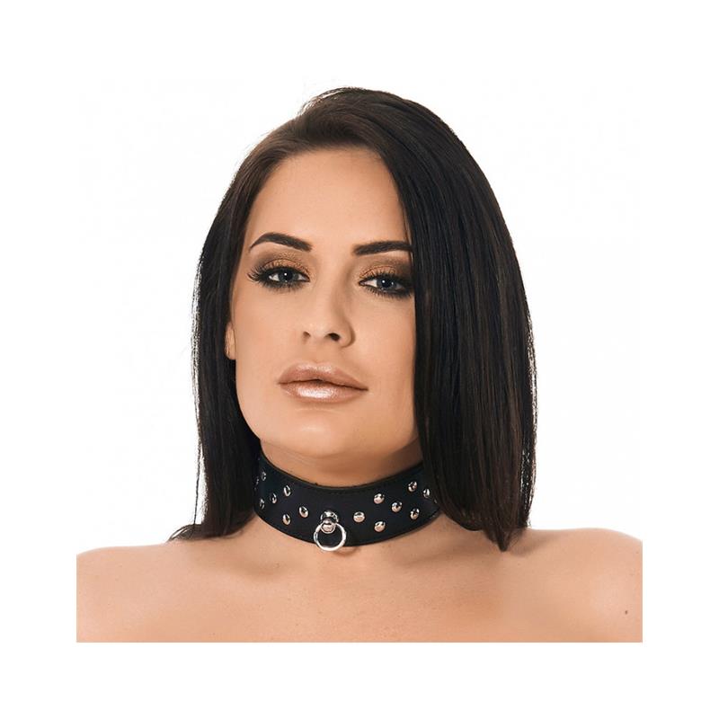 BONDAGE PLAY - COLLAR CUERO CON ANILLA Y TACHUELAS