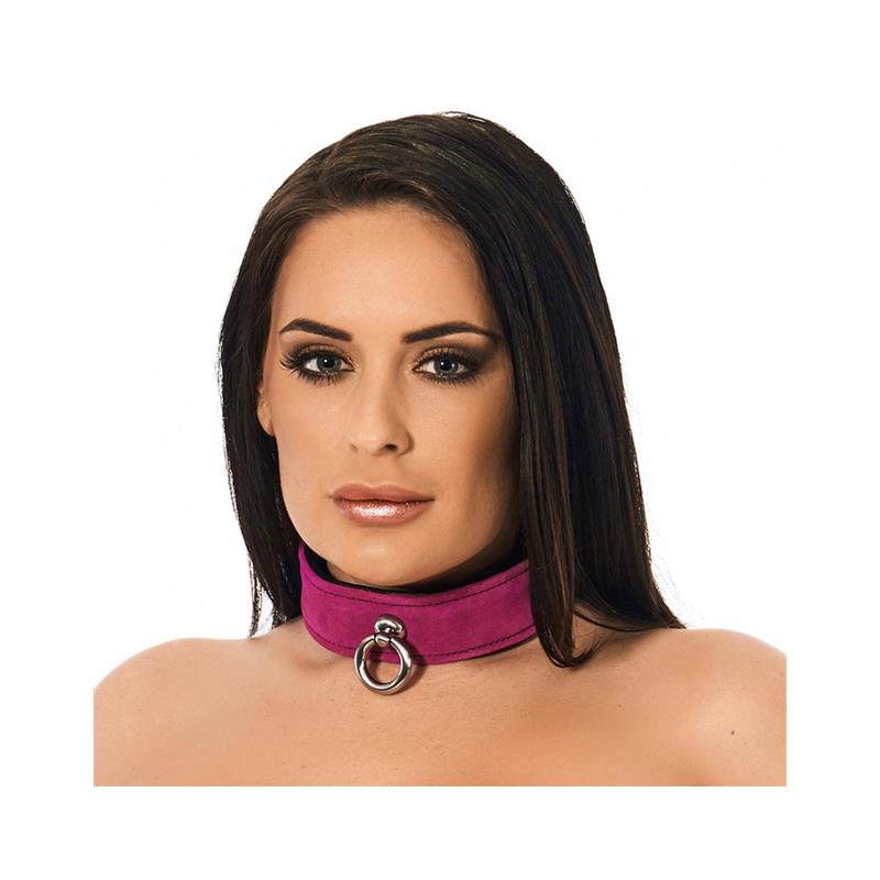 BONDAGE PLAY - COLLAR DE CUERO ROSA AJUSTABLE