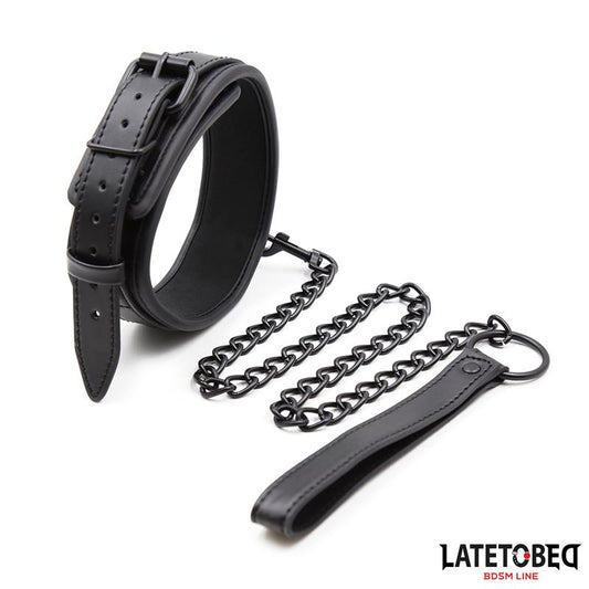 LATETOBED BDSM LINE - COLLAR Y CORREA NEOPRENO NEGRO