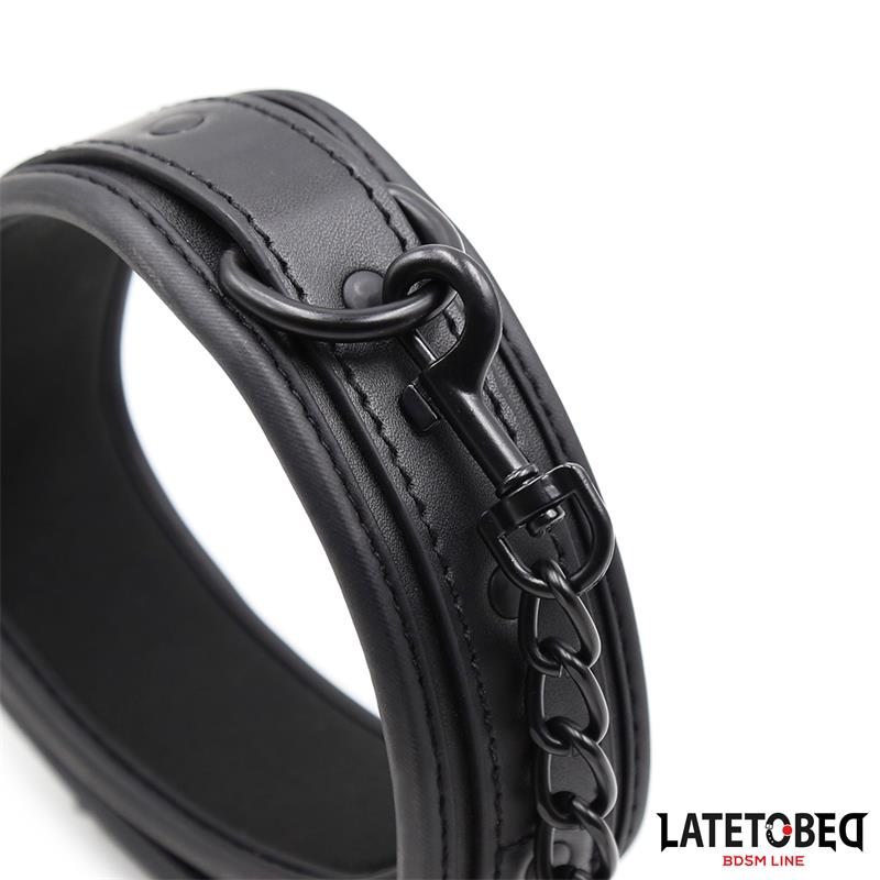 LATETOBED BDSM LINE - COLLAR Y CORREA NEOPRENO NEGRO