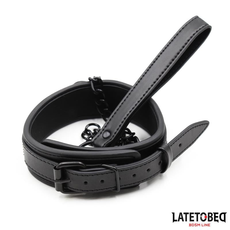 LATETOBED BDSM LINE - COLLAR Y CORREA NEOPRENO NEGRO