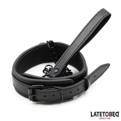 LATETOBED BDSM LINE - COLLAR Y CORREA NEOPRENO NEGRO