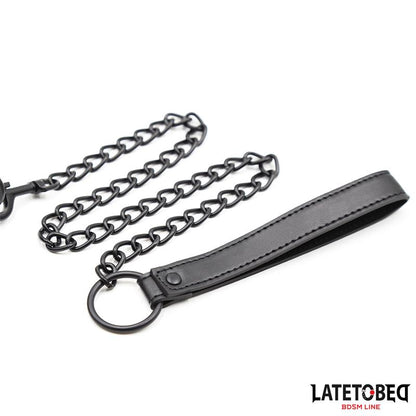 LATETOBED BDSM LINE - COLLAR Y CORREA NEOPRENO NEGRO