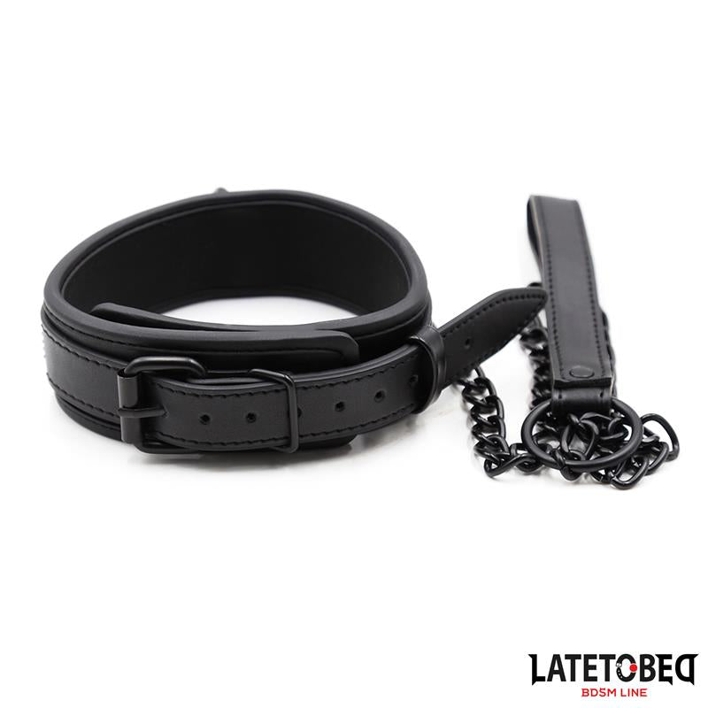 LATETOBED BDSM LINE - COLLAR Y CORREA NEOPRENO NEGRO