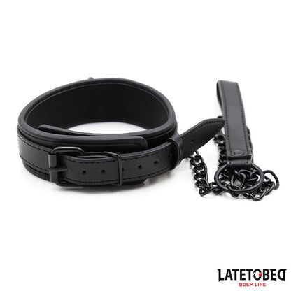 LATETOBED BDSM LINE - COLLAR Y CORREA NEOPRENO NEGRO