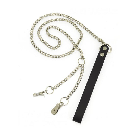 BONDAGE PLAY - CORREA METÁLICA CON PINZAS LABIOS VAGINALES 90CM