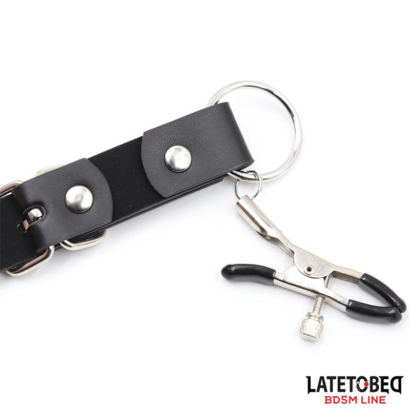 LATETOBED BDSM LINE - CORREAS DE BONDAGE PARA PIERNAS CON PINZAS PARA CLÍTORIS