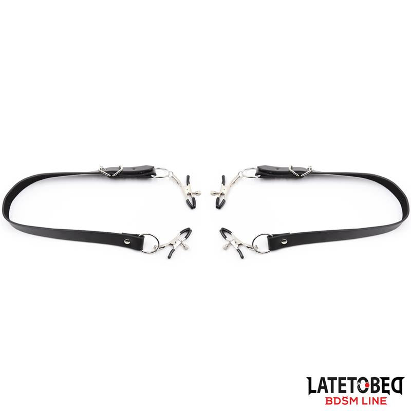 LATETOBED BDSM LINE - CORREAS DE BONDAGE PARA PIERNAS CON PINZAS PARA CLÍTORIS