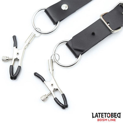 LATETOBED BDSM LINE - CORREAS DE BONDAGE PARA PIERNAS CON PINZAS PARA CLÍTORIS