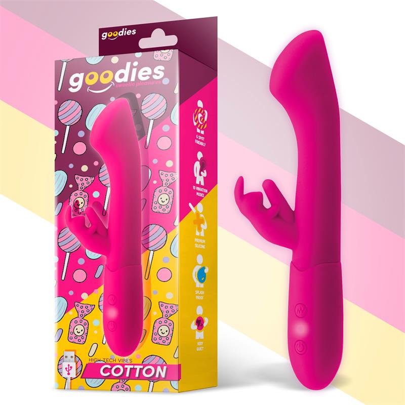 GOODIES - COTTON VIBRADOR PUNTO G Y CONEJITO USB SILICONA FUCHSIA