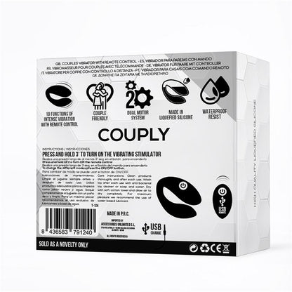 TARDENOCHE - COUPLY JUGUETE PARA PAREJAS CON CONTROL REMOTO USB UNIBODY SILICONA LÍQUIDA