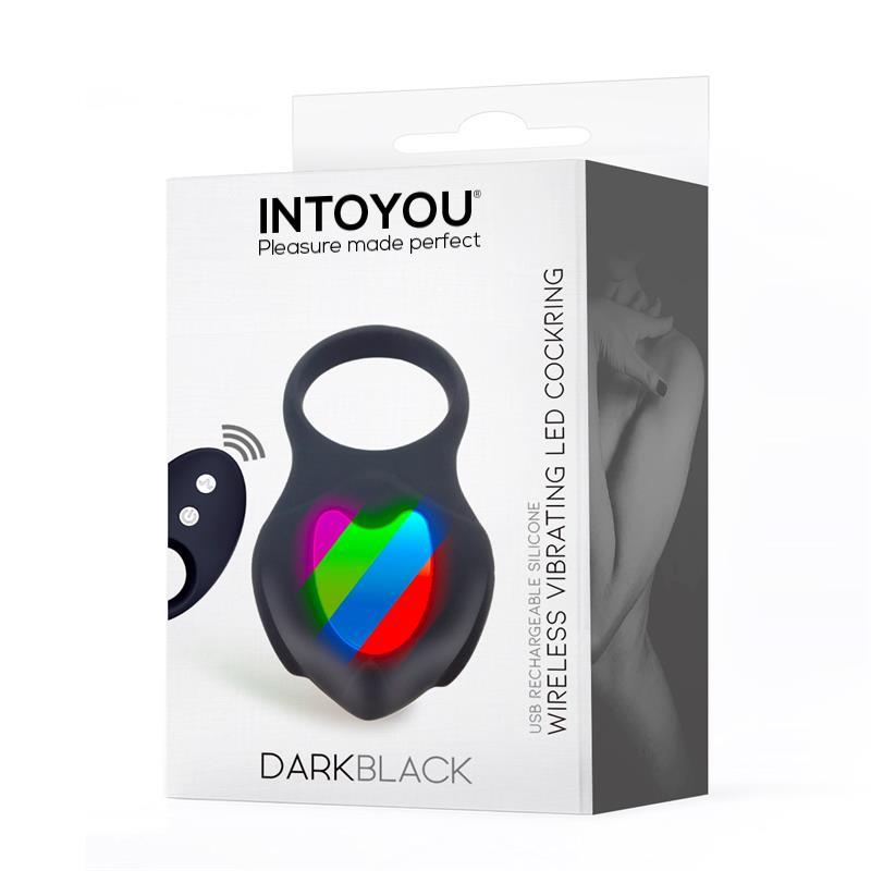 INTOYOU - DARKBLACK ANILLO VIBRADOR CON LED CONTROL REMOTO USB SILICONA