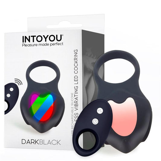 INTOYOU - DARKBLACK ANILLO VIBRADOR CON LED CONTROL REMOTO USB SILICONA