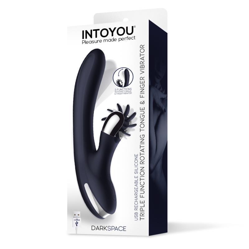 INTOYOU - DARKSPACE VIBRADOR CON LENGUAS ROTADORA Y MOVIMIENTO FINGER AZUL