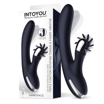 INTOYOU - DARKSPACE VIBRADOR CON LENGUAS ROTADORA Y MOVIMIENTO FINGER AZUL