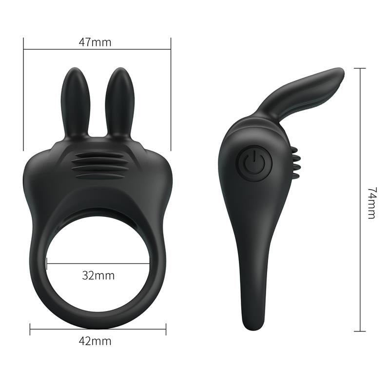 PRETTYLOVE - DAVION ANILLO PARA EL PENE CON VIBRACIÓN Y CONEJITO