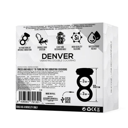 TARDENOCHE - DENVER ANILLO DOBLE CON BALA VIBRADORA USB SILICONA NEGRO