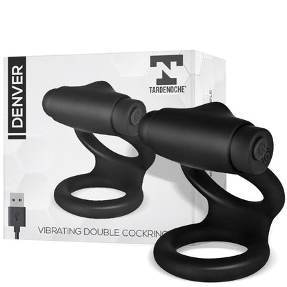 TARDENOCHE - DENVER ANILLO DOBLE CON BALA VIBRADORA USB SILICONA NEGRO