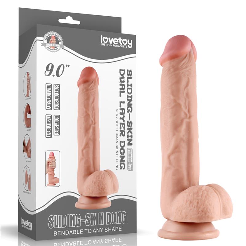 LOVETOY - DILDO CON PIEL RETRACTIL 9 NATURAL