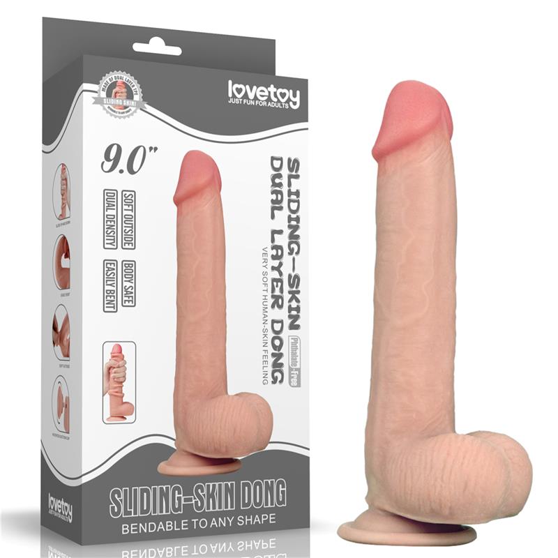 LOVETOY - DILDO CON PIEL RETRACTIL 9 NATURAL