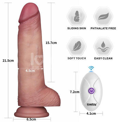 LOVETOY - DILDO CON VIBRACIÓN PIEL DESLIZANTE SILICONA DUAL LAYER 8.5