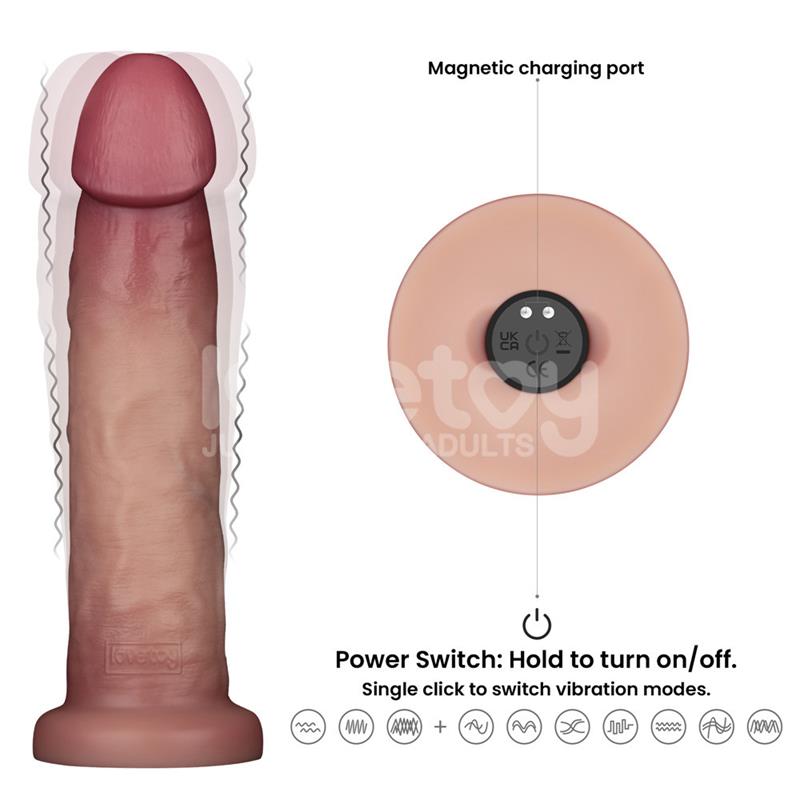 LOVETOY - DILDO CON VIBRACIÓN PIEL DESLIZANTE SILICONA DUAL LAYER 9