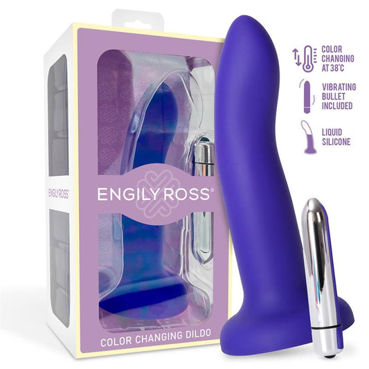 DILDOX BY ENGILY ROSS - DILDO CON VIBRACIÓN QUE CAMBIA DE COLOR AZUL A PÚRPURA TALLA M 17 CM