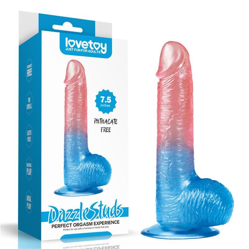 LOVETOY - DILDO DAZZLE STUDS 7.5 ROSA Y AZUL