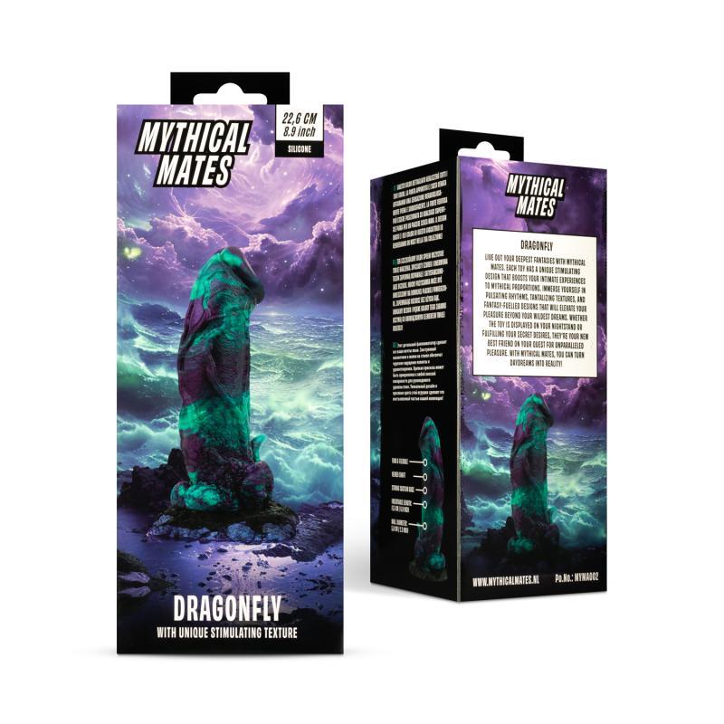 MYTHICAL MATES - DILDO DRAGONFLY PÚRPURA Y VERDE 22.6 CM - 8.9
