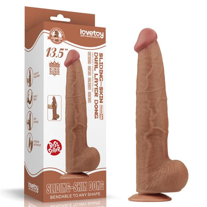 LOVETOY - DILDO DUAL DENSITY PIEL DESLIZANTE RETRACTIL 13.5
