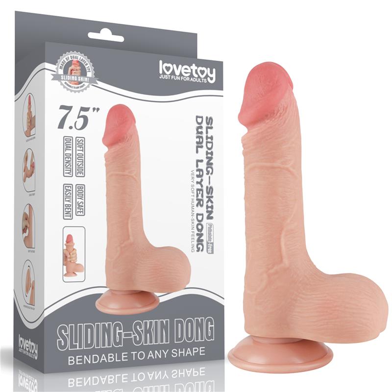 LOVETOY - DILDO DUAL LAYER PIEL DESLIZANTE RETRACTIL 7.5