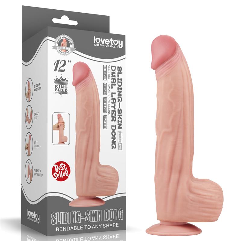 LOVETOY - DILDO DUAL LAYER PIEL RETRACTIL 12