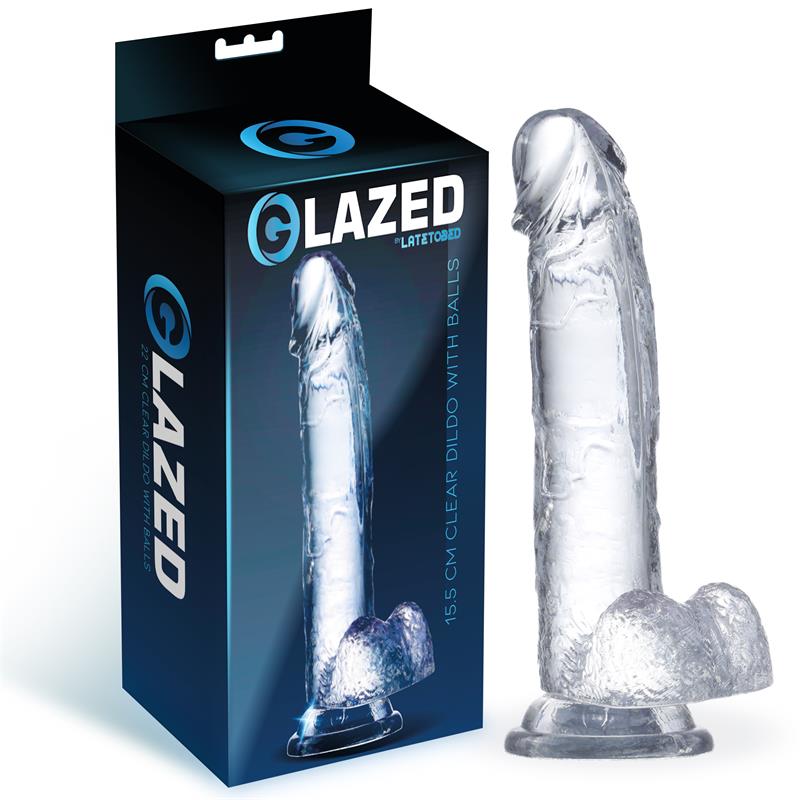 GLAZED - DILDO REALISTA CON TESTÍCULOS MATERIAL CRISTALINO 15,5 CM